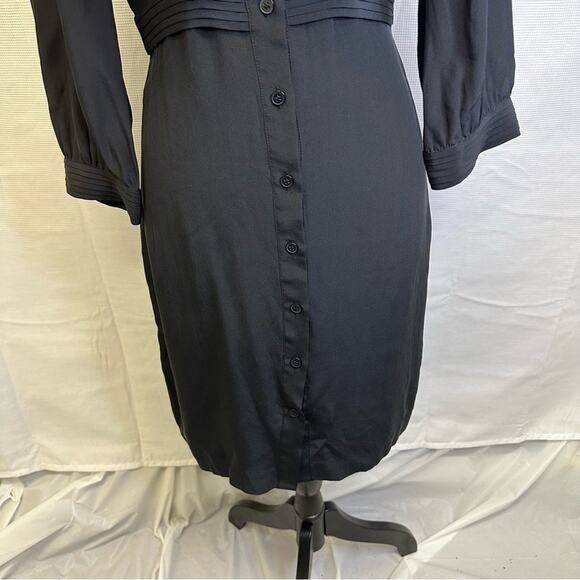 Club Monaco Black Silk Ruffle Shirt Dress - Size 0 - Picture 4 of 14
